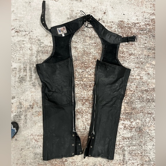 Leather Wear Other - Real Leather black motorcycle chaps zippers Leather Wear Brand XL
